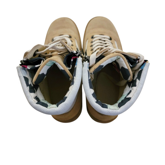 Chanel Beige Suede Canvas CC Combat Boots G30614 Lace Up IT 38 US 7–7.5 - Picture 9 of 12